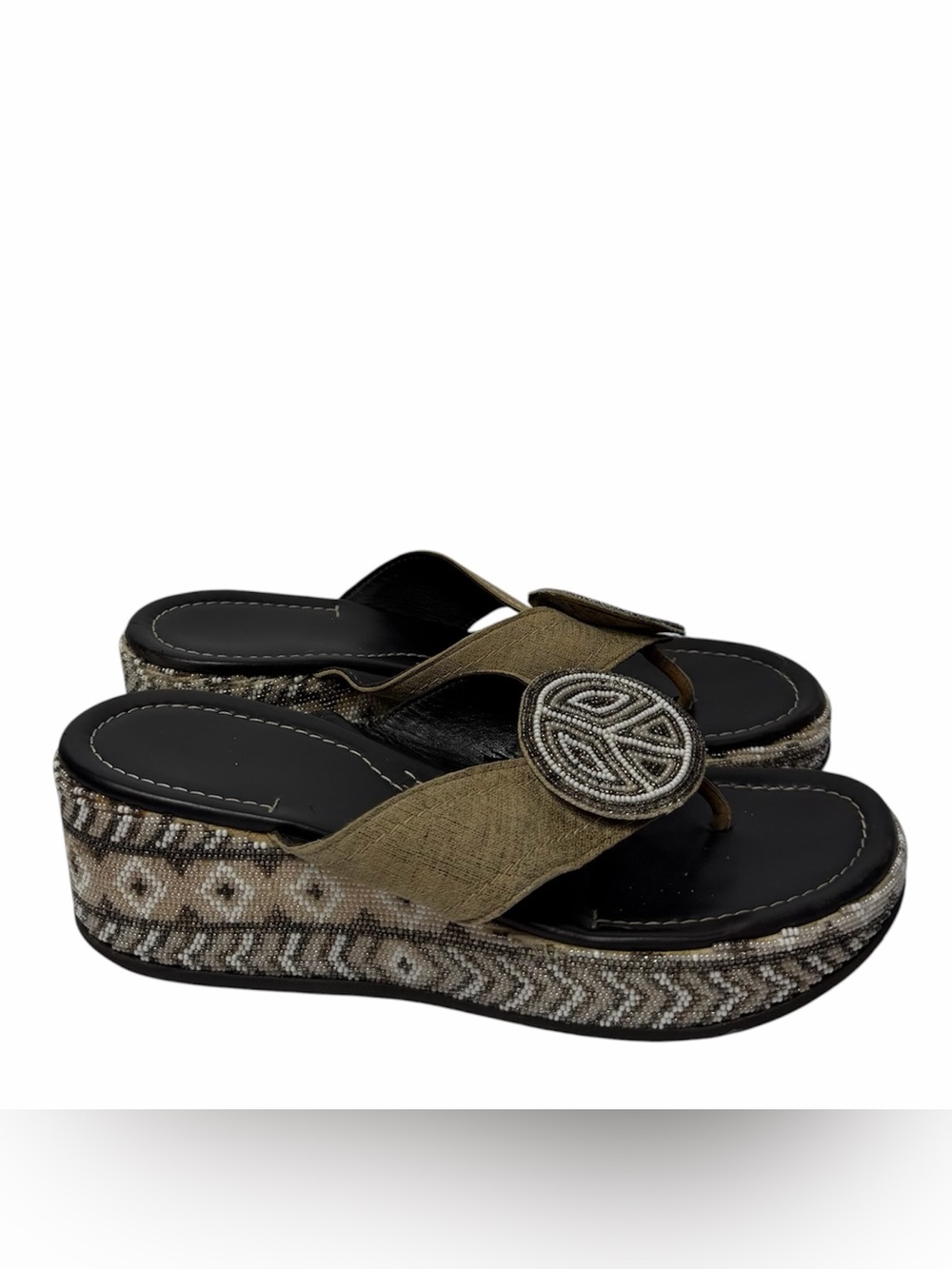Donald J Pliner Selena Boho Beaded Wedge Sandals Brown Women's 9